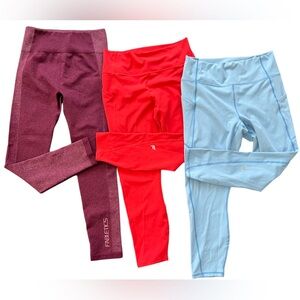 Fabletics active wear leggings, red active wear, blue active wear leggings